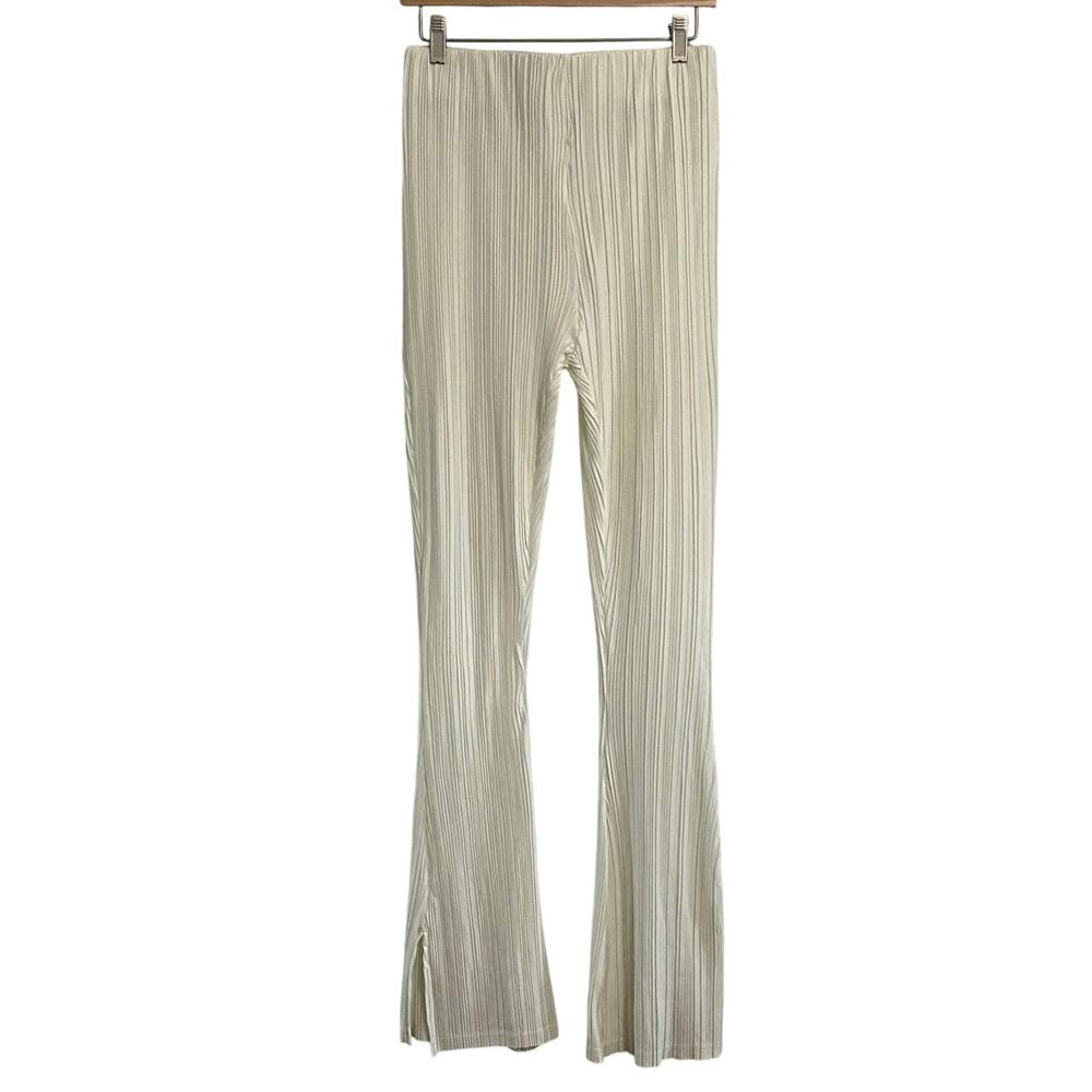 Maniere De Voir Pleat Accordion Flare High Rise Pants Ivory Women’s Size 6 edgy